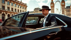 Experience luxury with a private chauffeur london in a sleek black car by iconic landmarks.