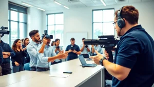 Students at a security school actively participating in hands-on training exercises led by an instructor.