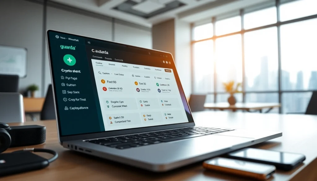 Engage with the guarda wallet interface showcasing secure crypto options on a modern laptop.