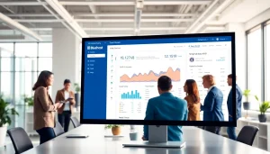 Visualize Bluehost's services through a professional web hosting dashboard highlighting teamwork and technology.