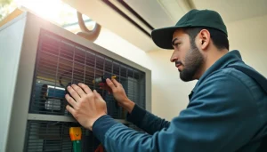 Technician executing ac repair phoenix az with tools, ensuring efficient cooling for homes.