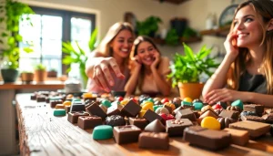 Enjoying chocolate edibles 1000mg with vibrant artisan treats in a joyful kitchen setting.