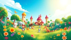 Gambaran menyenangkan tentang totopia dengan karakter hewan yang lucu dan lanskap magis.