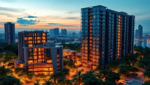 Erkunden Sie die magische Architekturvisualisierung mit einem atemberaubenden modernen Stadtbild.